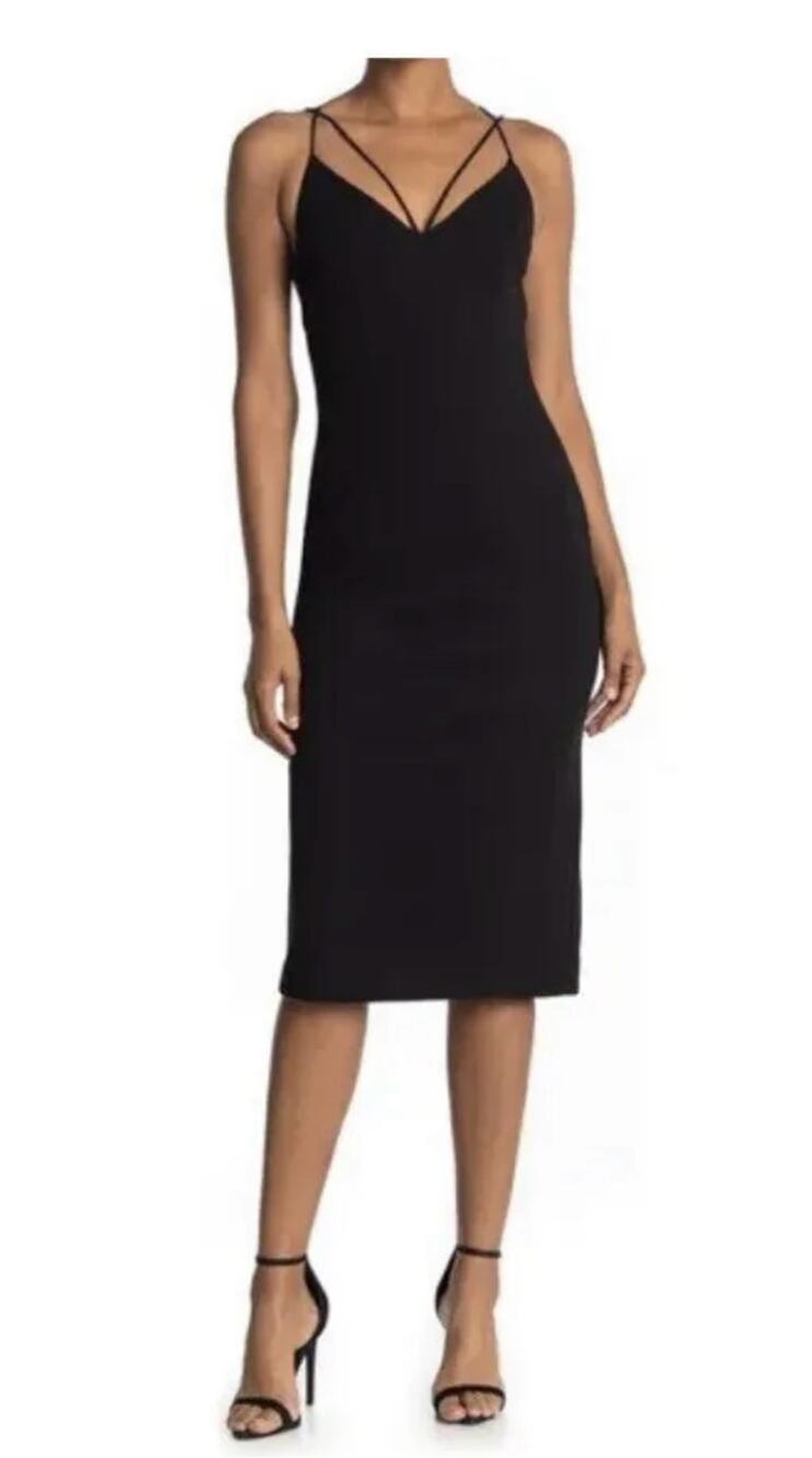 Misha Benecia Black Strappy Back Midi Cocktail Dress Size 10